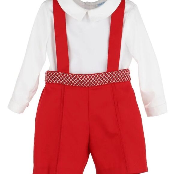 NWT Luli & Me Baby Boys Timeless Bliss Smocked Bubble - White & Red - Picture 3 of 5